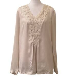 Max Studio Specialty Products Beige Long Sleeve Boho V-Neck Blouse Size Medium